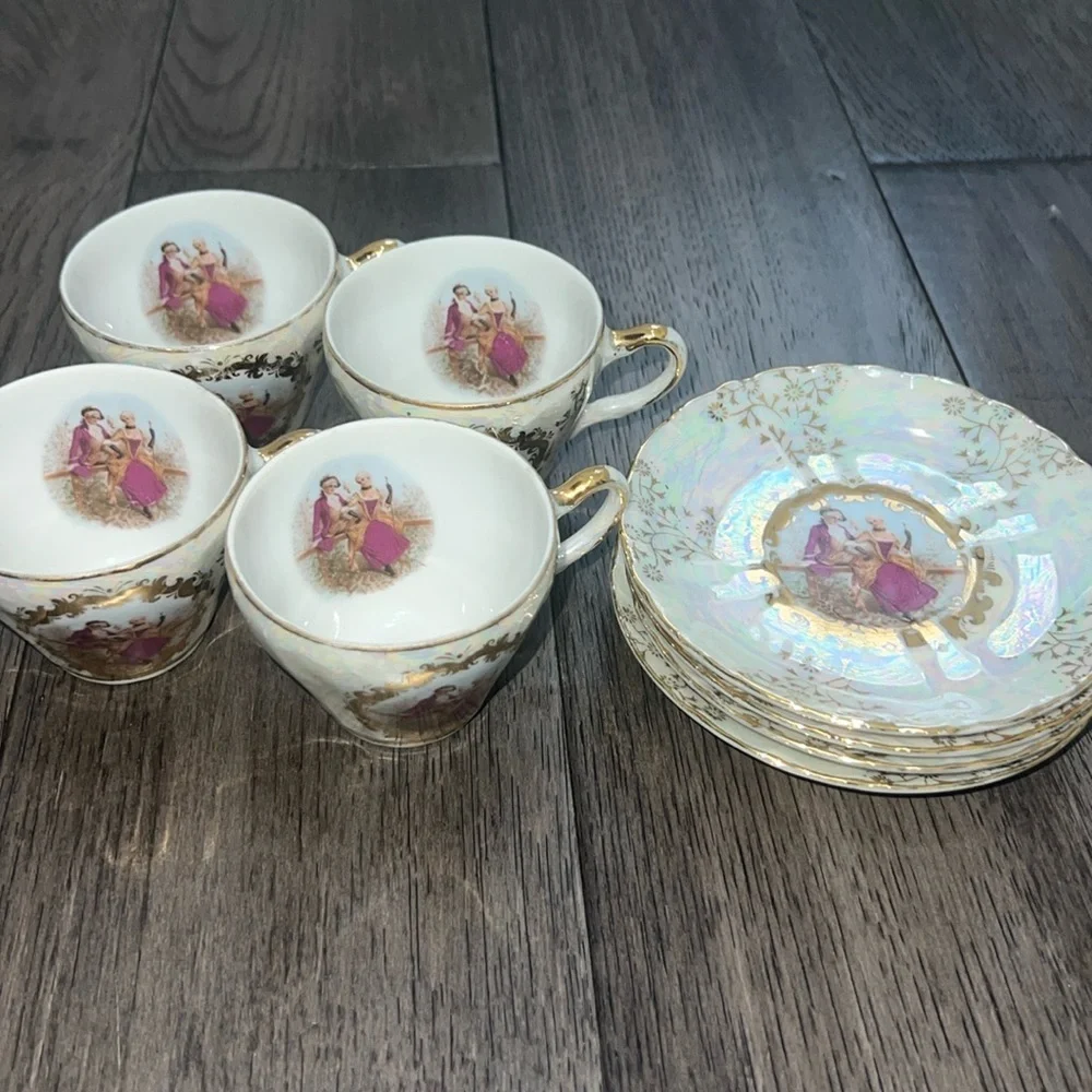 Victorian, gold trimmed, antique like, mini coffee cups with saucer plates
